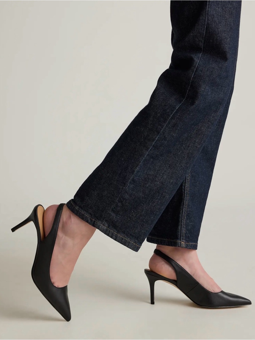 Quince Italian Leather Slingback 75mm Heel Black Size 7.5